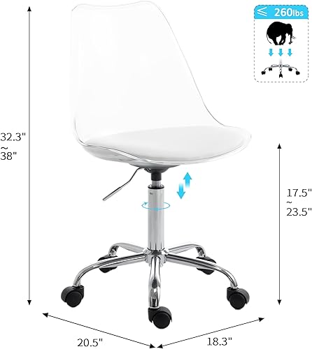 Miniatura 2 de HOMEFUN Silla de escritorio transparente con cojín, silla enrollable de acrílico sin brazos, altura ajustable, diseño de fantasma, plástico moldeado