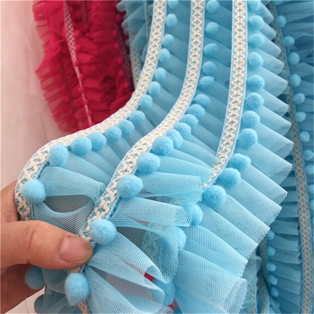 accessori fatti a mano DIY, decalcomanie da cucito 5 iarde 5 cm nastro mini pompon nappa passamaneria palla frangia passamaneria cucito pizzo applique for casa tenda vestiti cuscino (blu)