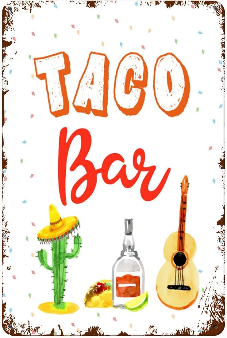 Retro Metal Tin Sign 8 X 12 Inches Taco Bar Sign Cactus Taco Bar Couples Shower Taco Bar Taco Bar Sign Fiesta Bridal Shower Baby Shower for Outside Home D¨Cor Rustic Home Decor Funny Room Decor Alumi