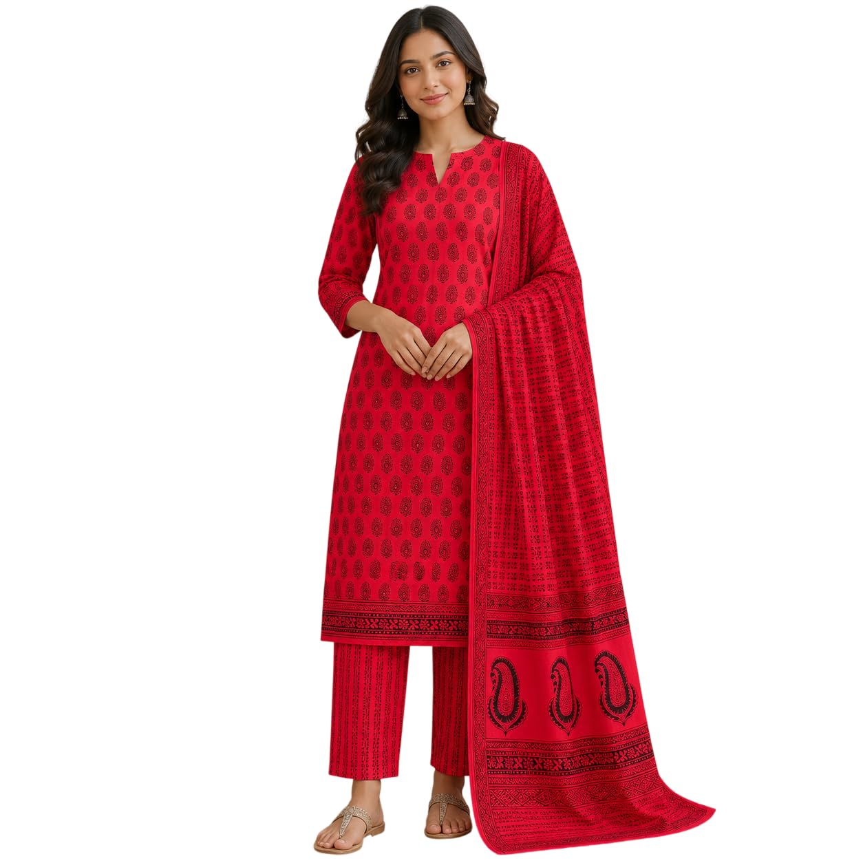 Pure Cotton Hand Block Print Dress Material with chiffon dupatta, 3 Piece Set, Bagh Print, GI Tag, UNESCO Recognised, 2.5 Mtr Kurta, 2.25 Mtr Bottom, 2.5 Mtr Dupatta.-image-26