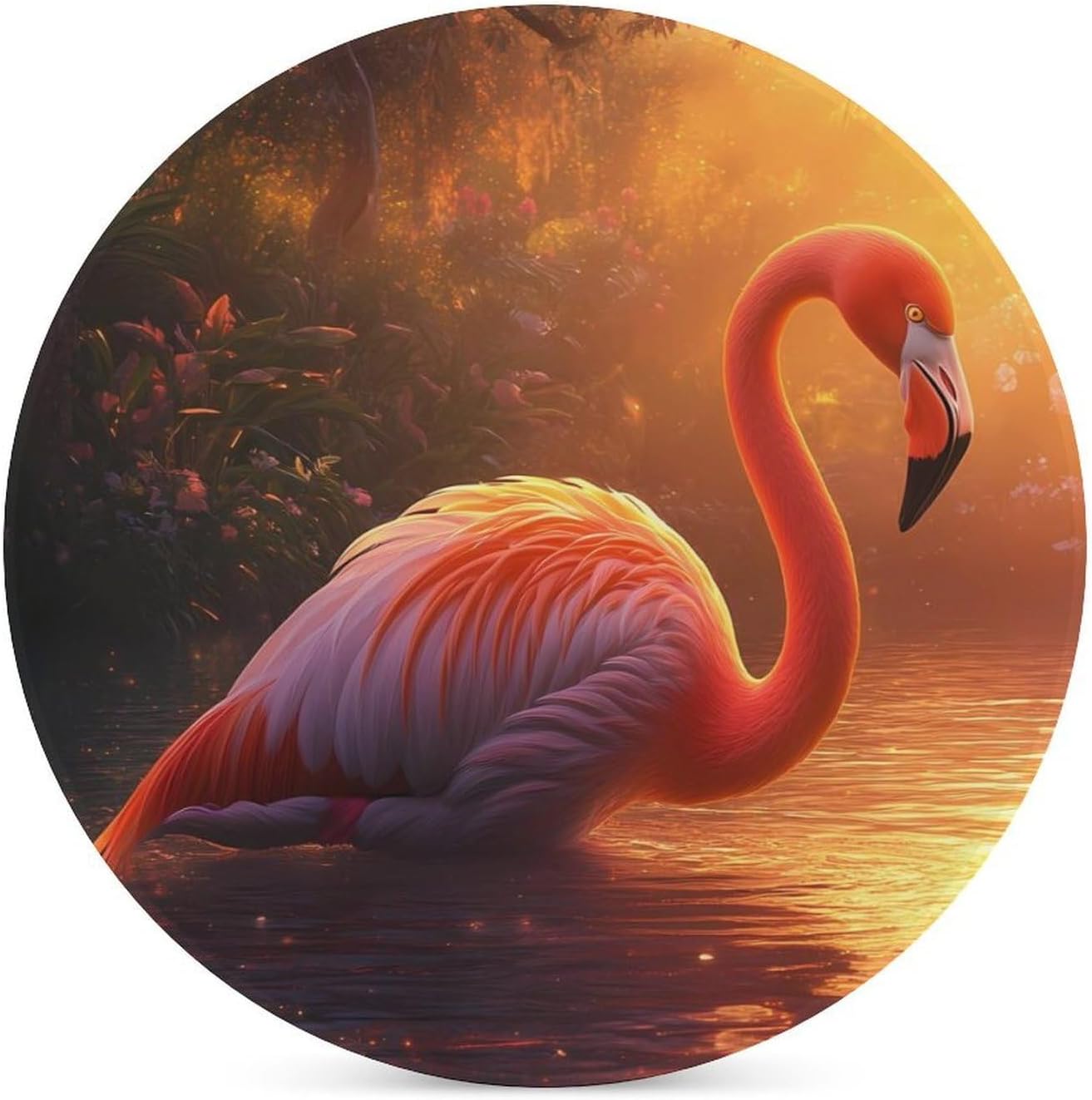 Flamingo in Water Round Ceramic Coasters Print Drinks Absorbent with Cork Base for Home Decor Gifts 4 Inch