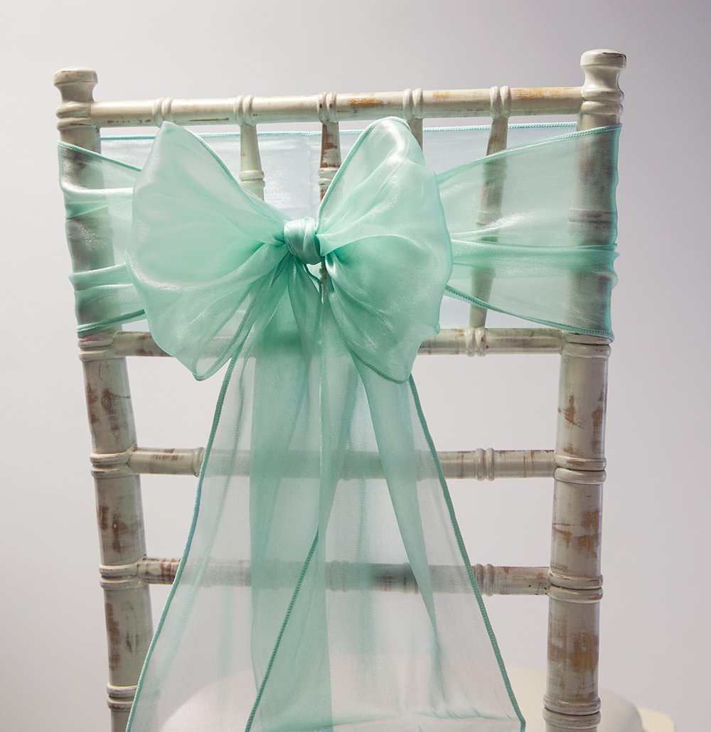 Decor Essentials Green Silk Organza Chair Sashes Wedding Chair Decor Covers Events (Seafoam Sash)