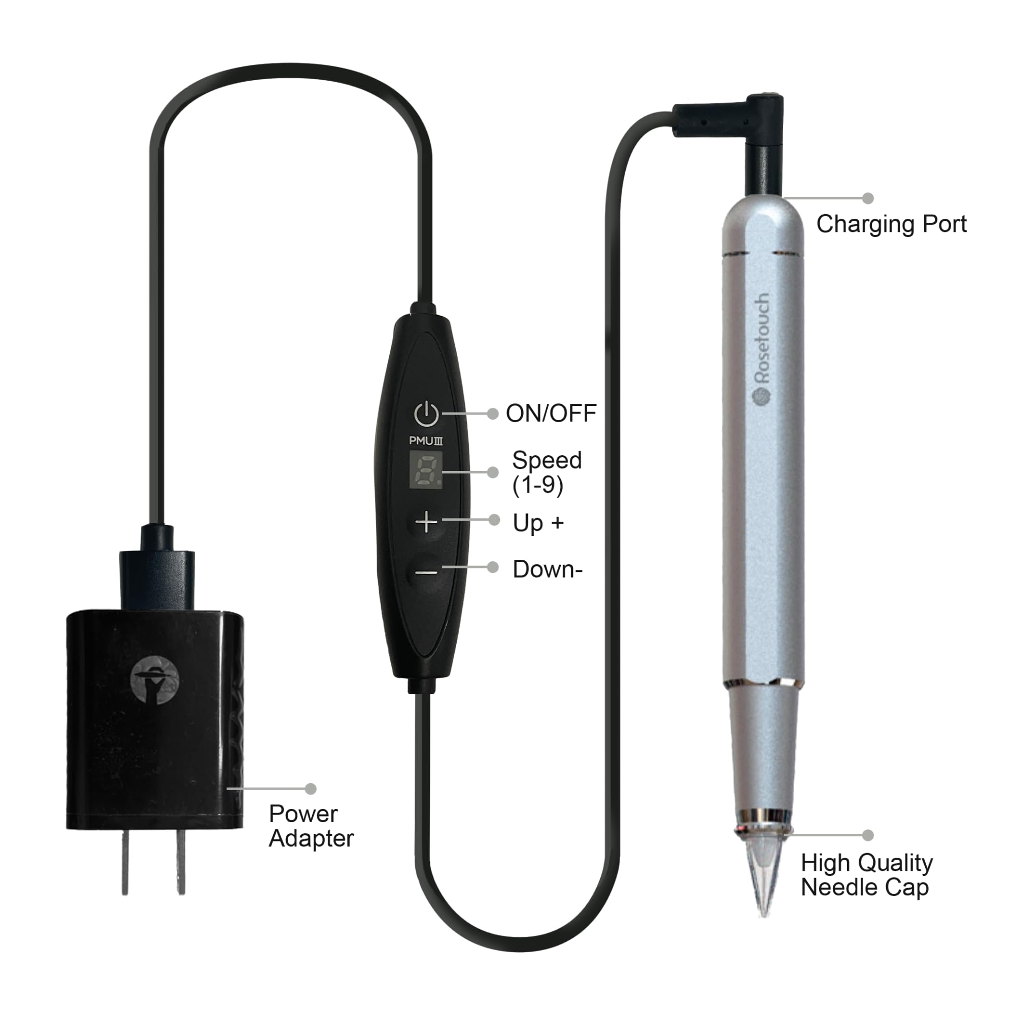 Semi-Diposable Microblading Permanent Makeup PMU Machine Kit Supplies for Eyebrow Eyeliner Lips(Rosetouch T5), Black/silver