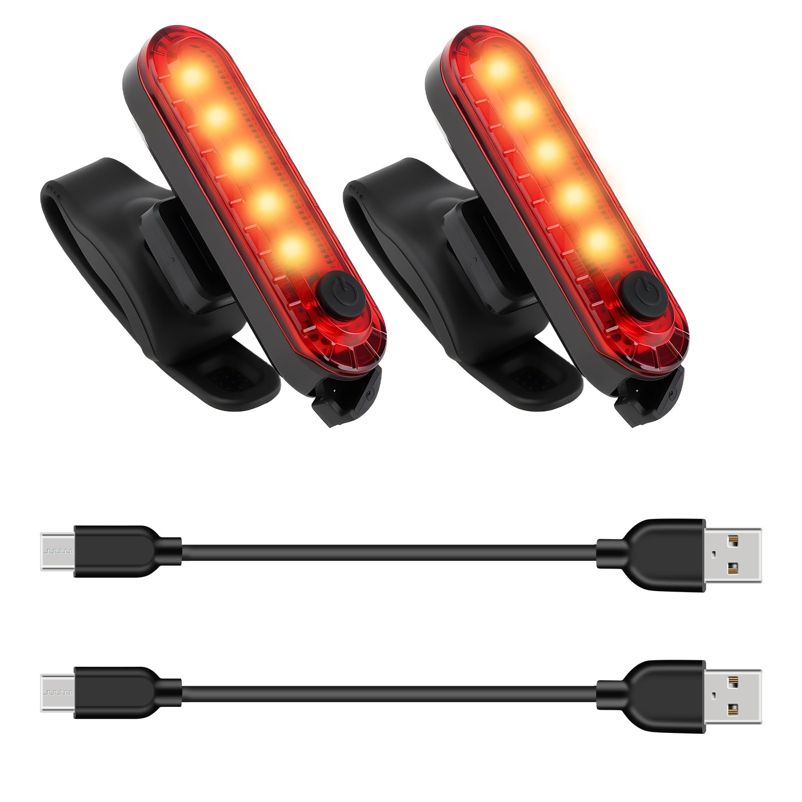 Cateye 2 Pack LED Rear Bike Lights, Ultra Bright Rechargeable USB Bicycle Tail Lights, Waterproof with 4 Modes, LED Red Bike Lights for Helmet, Backpack, and Safety