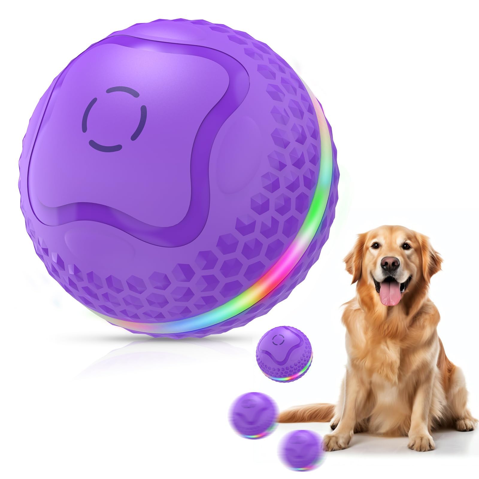 Pelota interactiva para perros, juguete rodante automático, bola animada para perros medianos/grandes para aliviar el aburrimiento, bolas de movimiento automático activadas con flash LED, recargable
