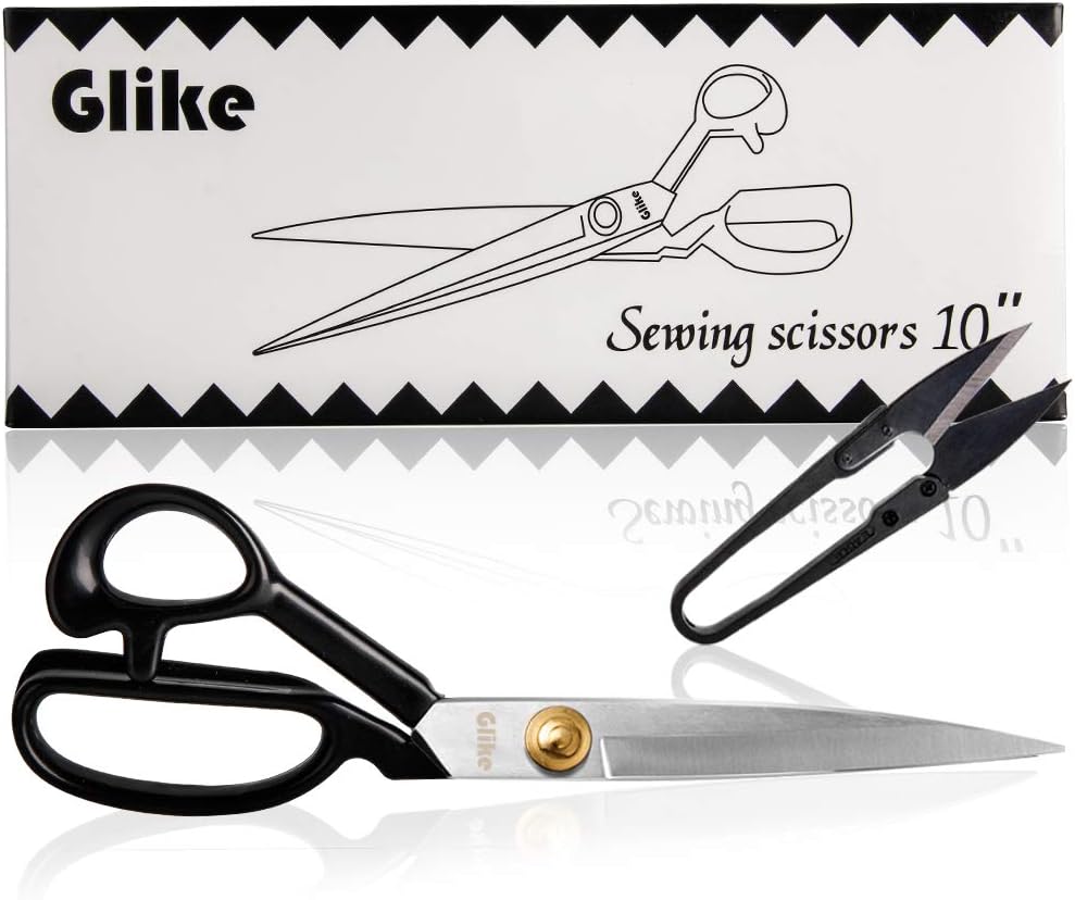 Glike Sewing Scissors 10 inch – Heavy Duty Shears Office & Household Upholstery Scissors – Best for Cutting Fabric, Leather, Thin Materials, Raw Materials (Right-Handed)