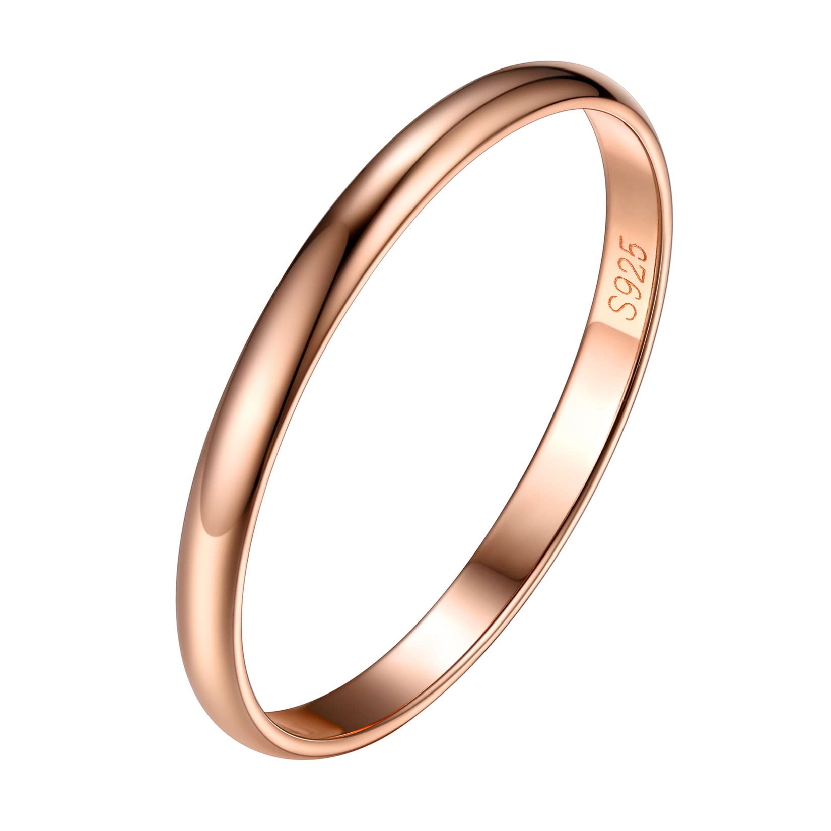 Silvora 2/3/5mm Ancho Anillos Pareja de Promesa Amistad Plata de Ley/Oro Rosado, Anillos Lisos Apilables para Dedos Puede Poner Nombres, Tamaños de Anillo 7-27