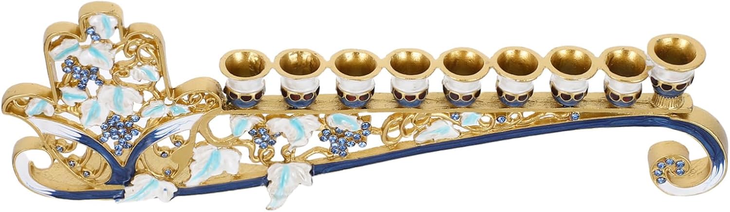Ornate 9 Branch Menorah Table Candle Holder for Hanukkah Decor