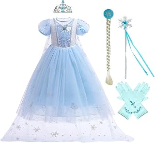 MYRISAM Girls Princess Costume Fancy Dress Halloween Cosplay Party Christmas Birthday Gown w/Accessories Blue 6-7T