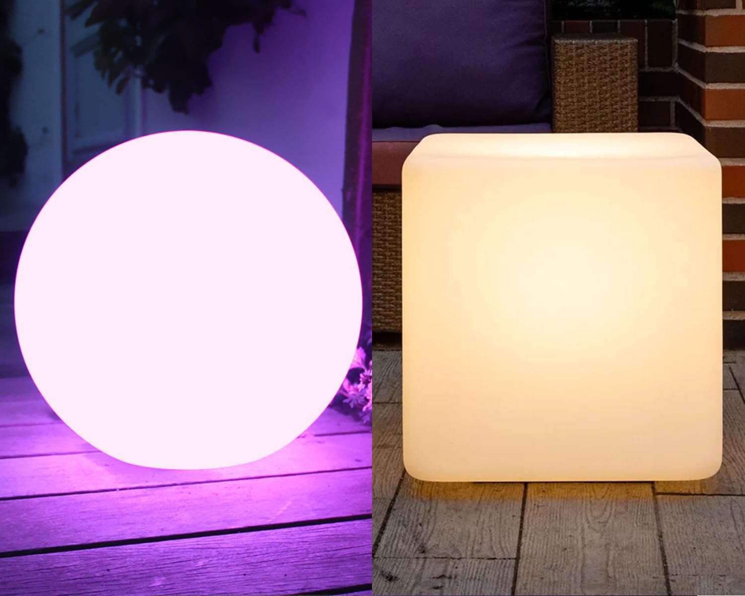 Mr Go 20-inch LED Ball Light and 20-inch LED Cube Table Bundle Remote Control 16 RGB Colors 4