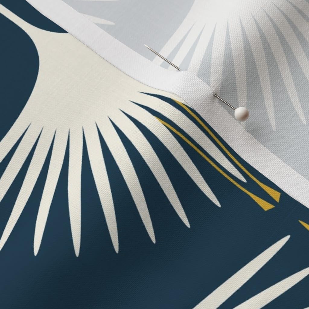 Spoonflower Fabric - Mid Century Dark Teal Navy Retro Traditional Abstract Birds Flying Printed on Petal Signature Cotton Fabric by The Yard - Sewing Quilting Apparel Crafts Decor