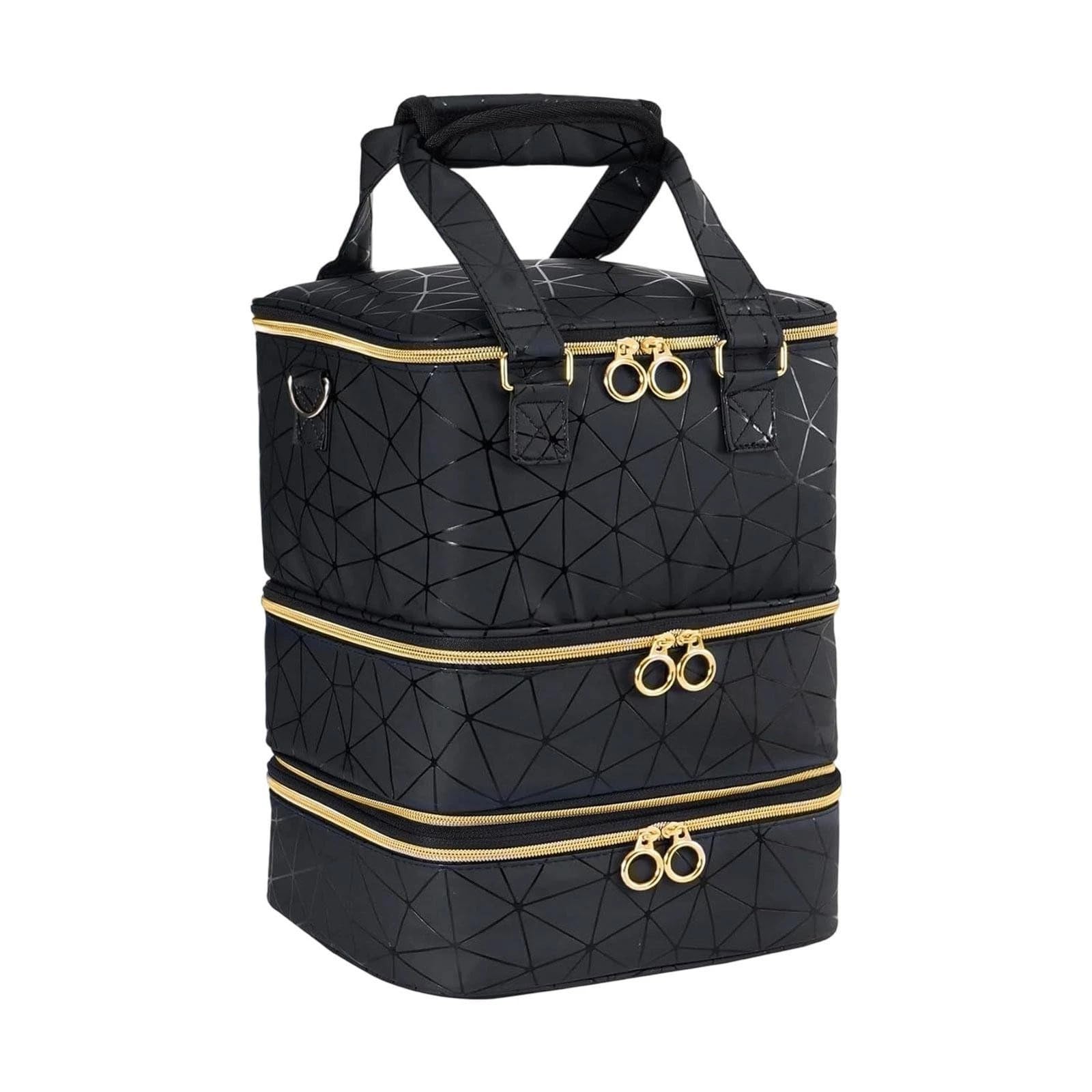 Sac Organisateur pour Vernis à Ongles, Trousse de Rangement à 3 Couches pouvant contenir 84 flacons et Une Lampe à Ongles, Grand Sac à bandoulière pour Outils de manucure (Motif géométrique)