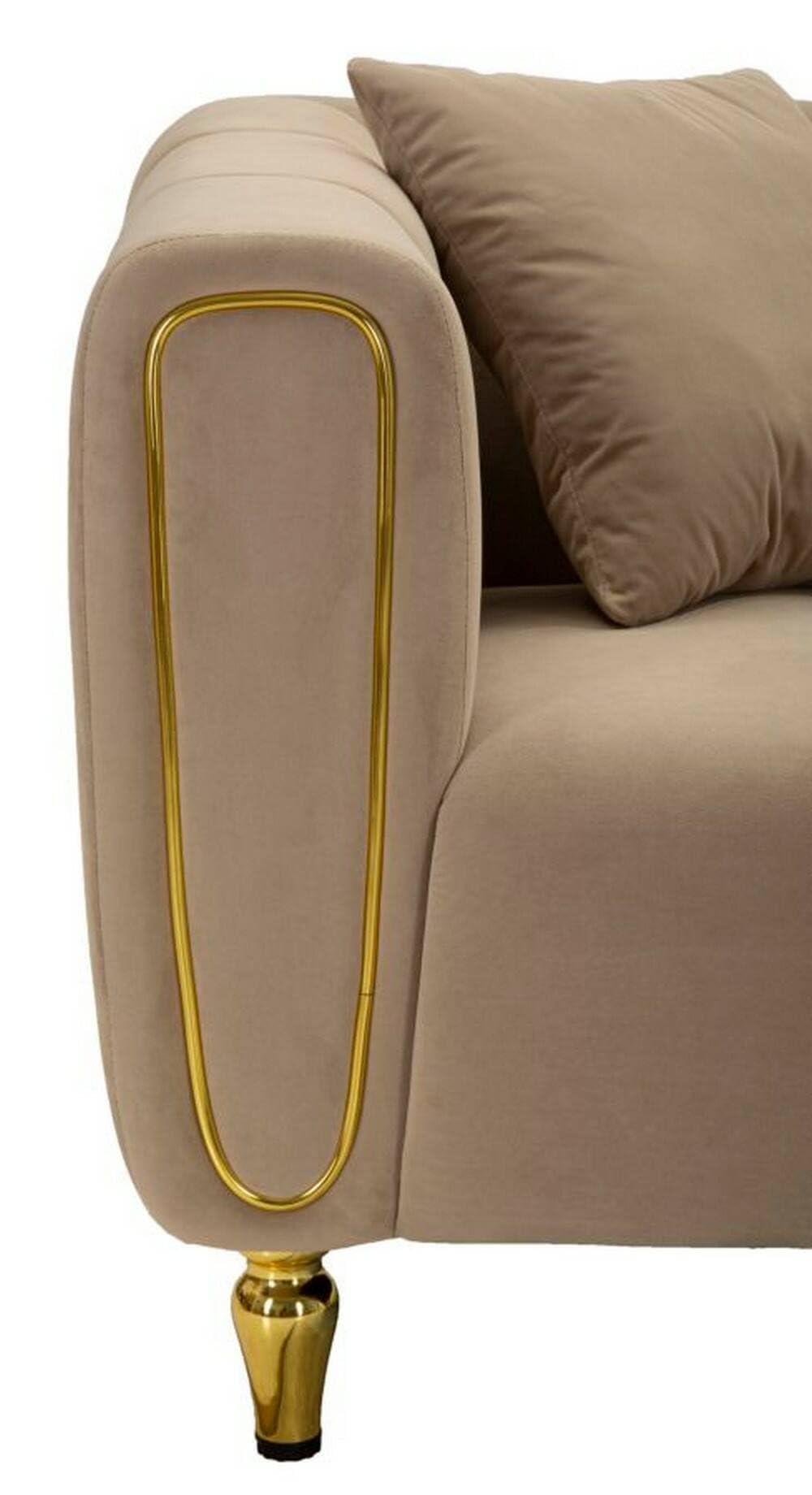 Dmora - Divano fisso 2 posti Japura, Sofà dritto, Divanetto per salotto, Poltrona matrimoniale, 81 x 155 h71 cm, Grigio e Oro