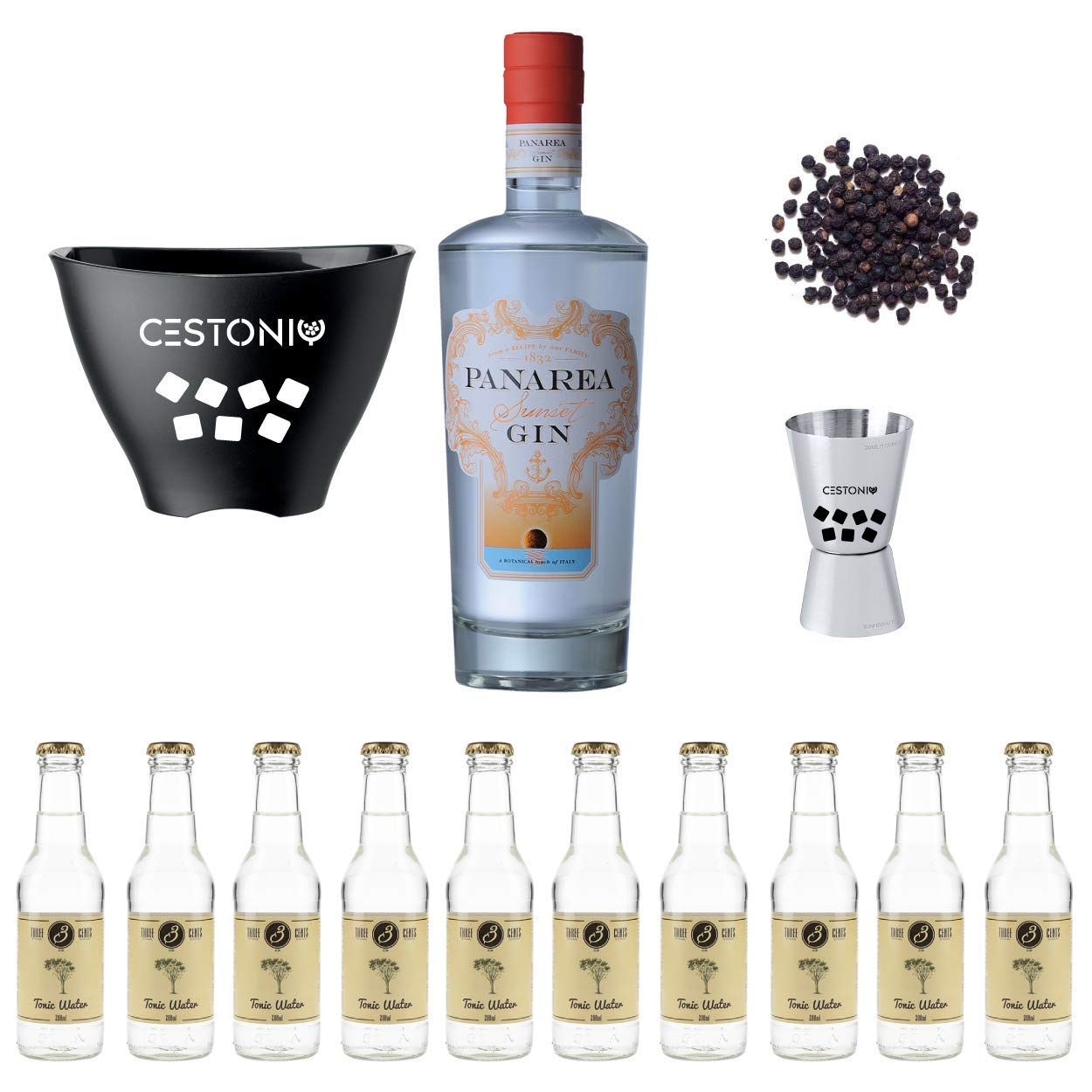 Panarea Sunset confezione regalo gin | Cestonic, Box Regalo per gli amanti del Gin Tonic! | Kit con Spezie, acqua tonica e set accessori!