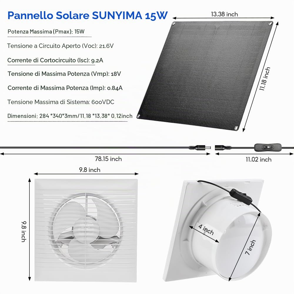 Ventilatore solare da 15 W, resistente alle intemperie, con cavo di commutazione DC, ventola solare per piccoli polli, serre, capannoni, case di animali domestici, scarico per finestre