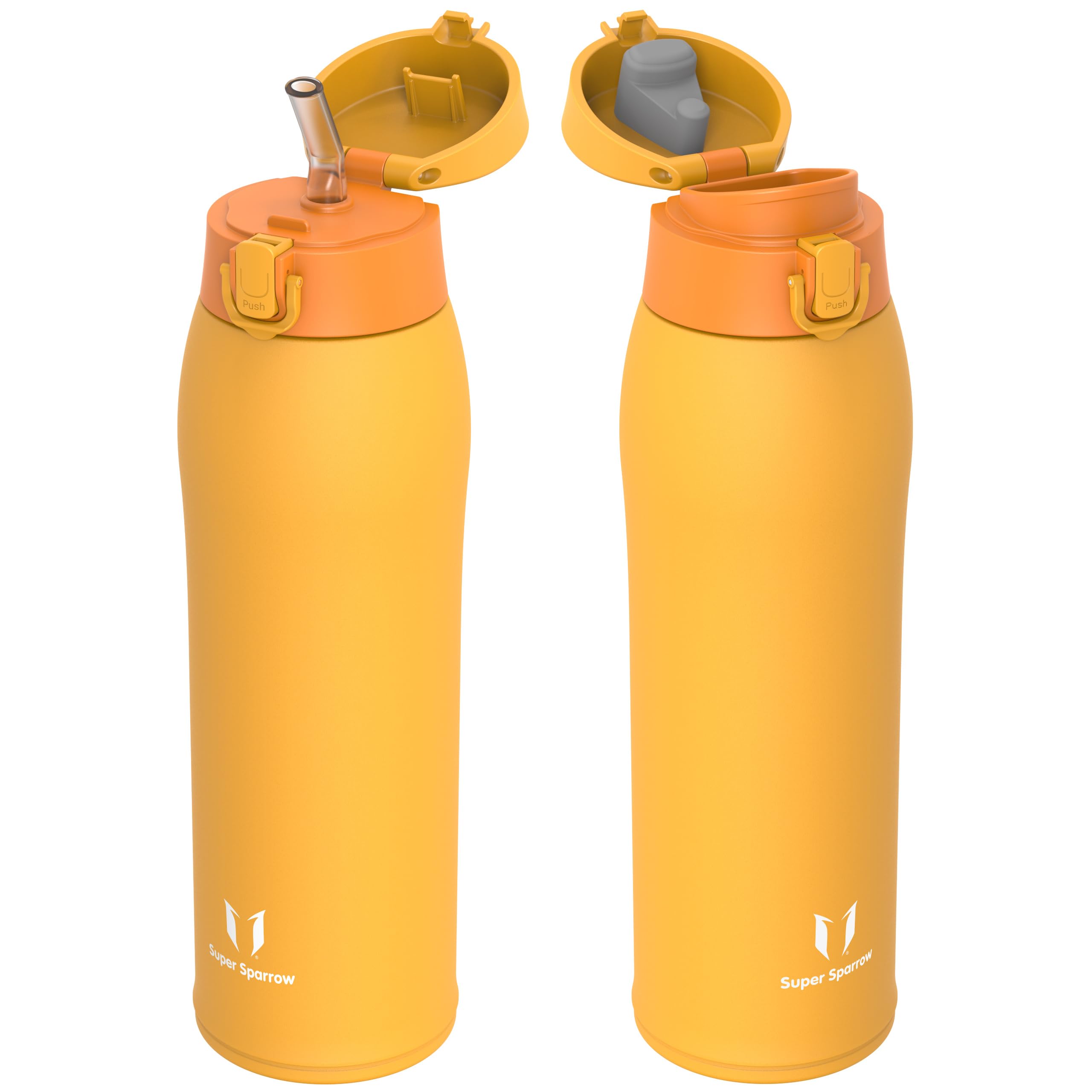 Super Sparrow Insulated Water Bottle - Travel Mug - 950ml - Stainless Steel Water Bottles - BPA Free - Leakproof Metal Bottles - Includes 2 Lids, Straw Lid & Spout Lid