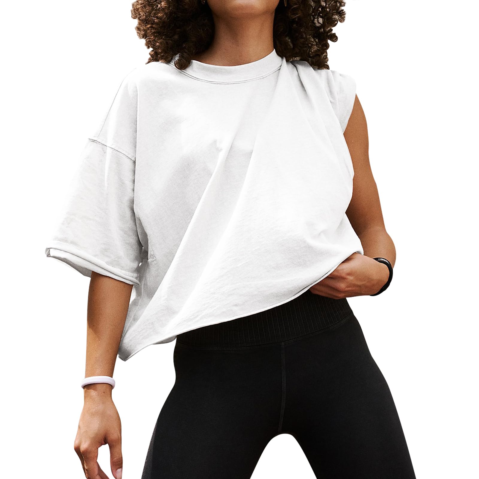 EBANKU Camisas de Entrenamiento de Gran tamaño para Mujer de Manga Corta Tops Cortos Casuales de algodón básico atlético Yoga Correr