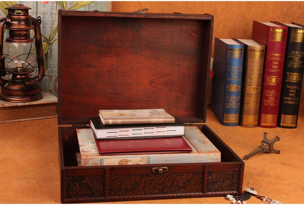 Cabilock Memory Box Wooden Desktop Storage Boxes Wood Treasure Box for Books Jewelry Document Box without Lock (Lotus) Storage Boxes Decorative