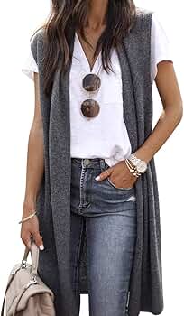 トップス Interlock Knit Shirt Neck Cardigan ZXZY Women Casual Sleeveless Open Front Tunic Vest Long