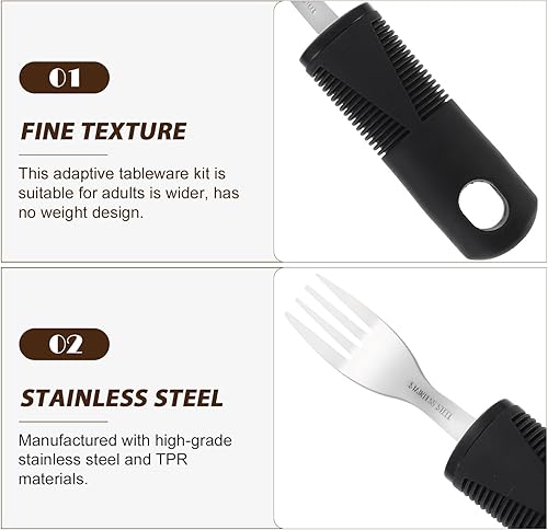 Miniatura 5 de Juego de utensilios adaptativos para personas mayores, cubiertos con peso de acero inoxidable con asas de goma antideslizantes, incluye cuchillo,
