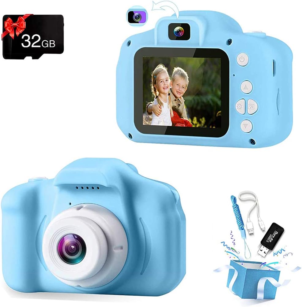 Podokas Kids Camera Selfie Dual Lens Shockproof Digital 1080P HD Video Camcorder, Charming Christmas Birthday Gifts for Boys Toddler Age 3-10 Portable Game Toys with 32G SD Card (Blue) : Toys & Games