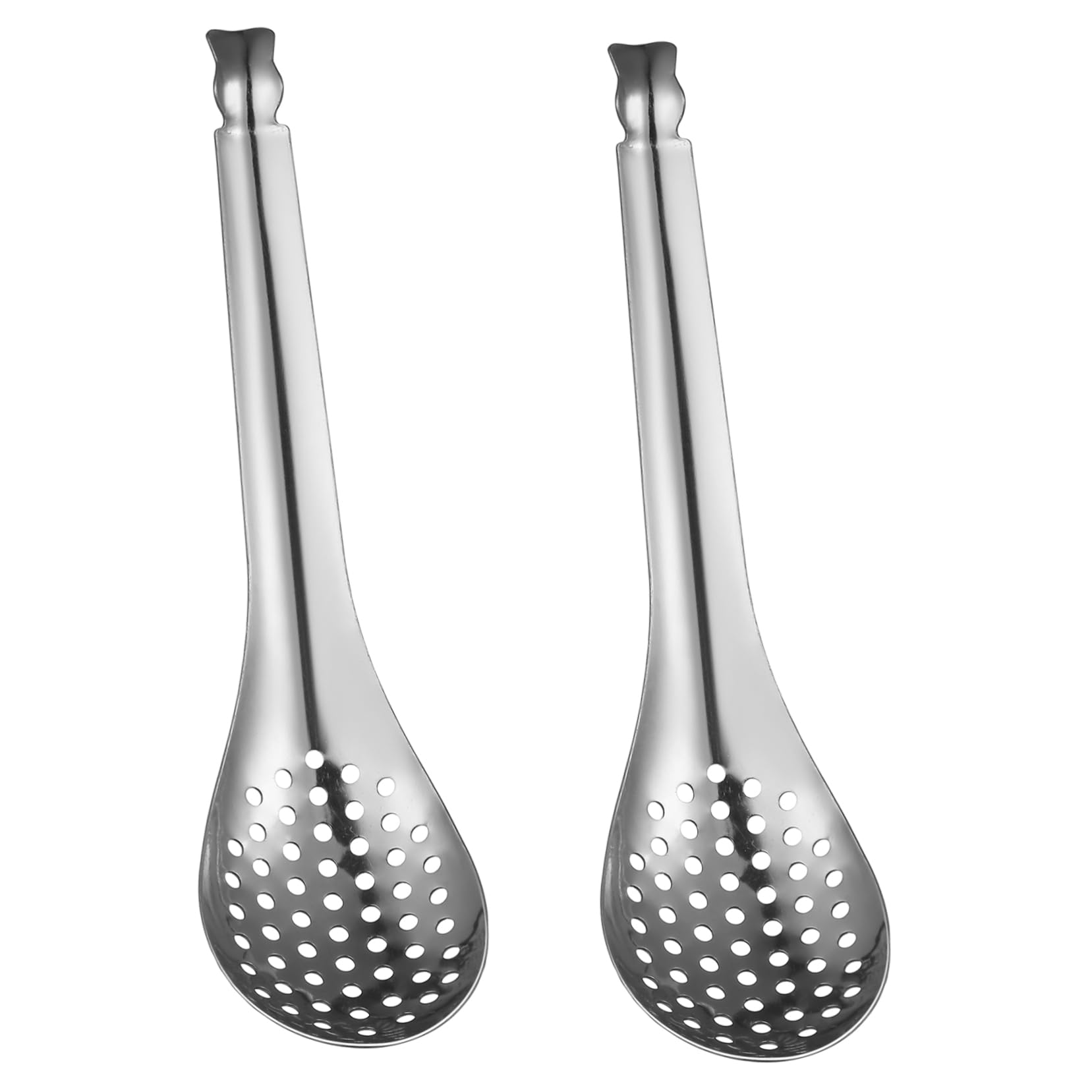 LALADEFIEE 2pcs Small Slotted Spoon Set Stainless Steel Cooking Colander Scoop Large Kitchen Spoons for Straining Silver