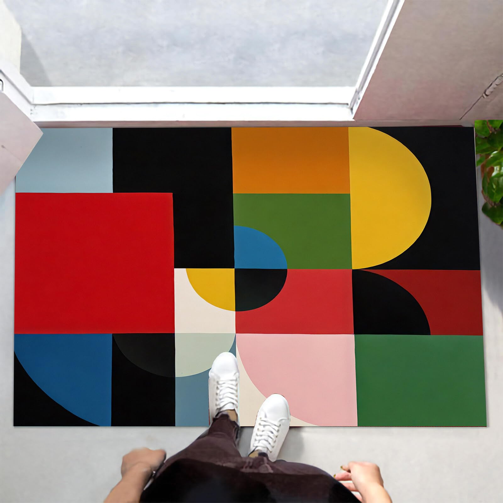 Paillasson Antidérapant Rouge et Noir 70x100cm Géométrie Abstraite