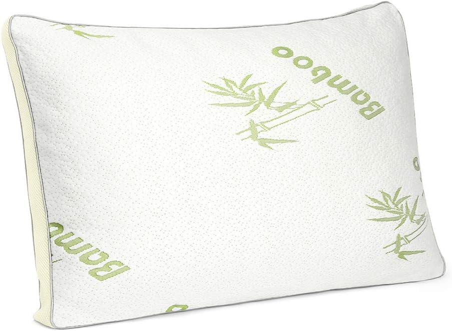 OAKOME® Bamboo Memory Foam Pillow - Hypoallergenic Bed Pillow with ADJUSTABLE Shredded Memory Foam for Sleeping, Pregnancy, Stomach, Back and Side Sleepers, Home, Hotel (Standard)