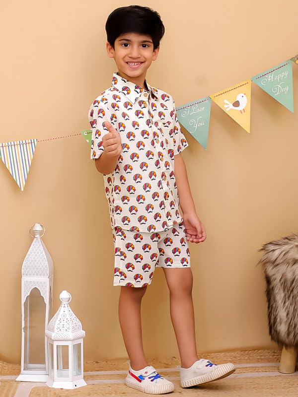 Image of superminis Boys Coordinated Set With Printed Rayon /Cotton Shirt and Shorts