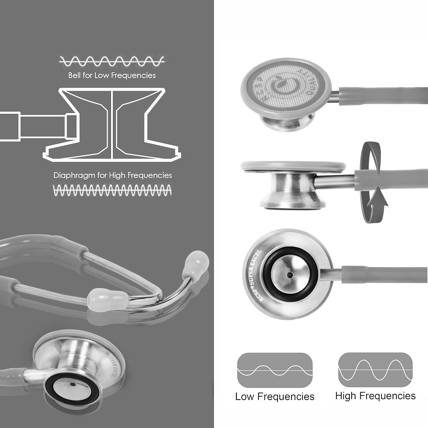 RCSP Aluminium Stethoscope for doctors and Medical students | light weight Acoustic Stethoscope grey 1
