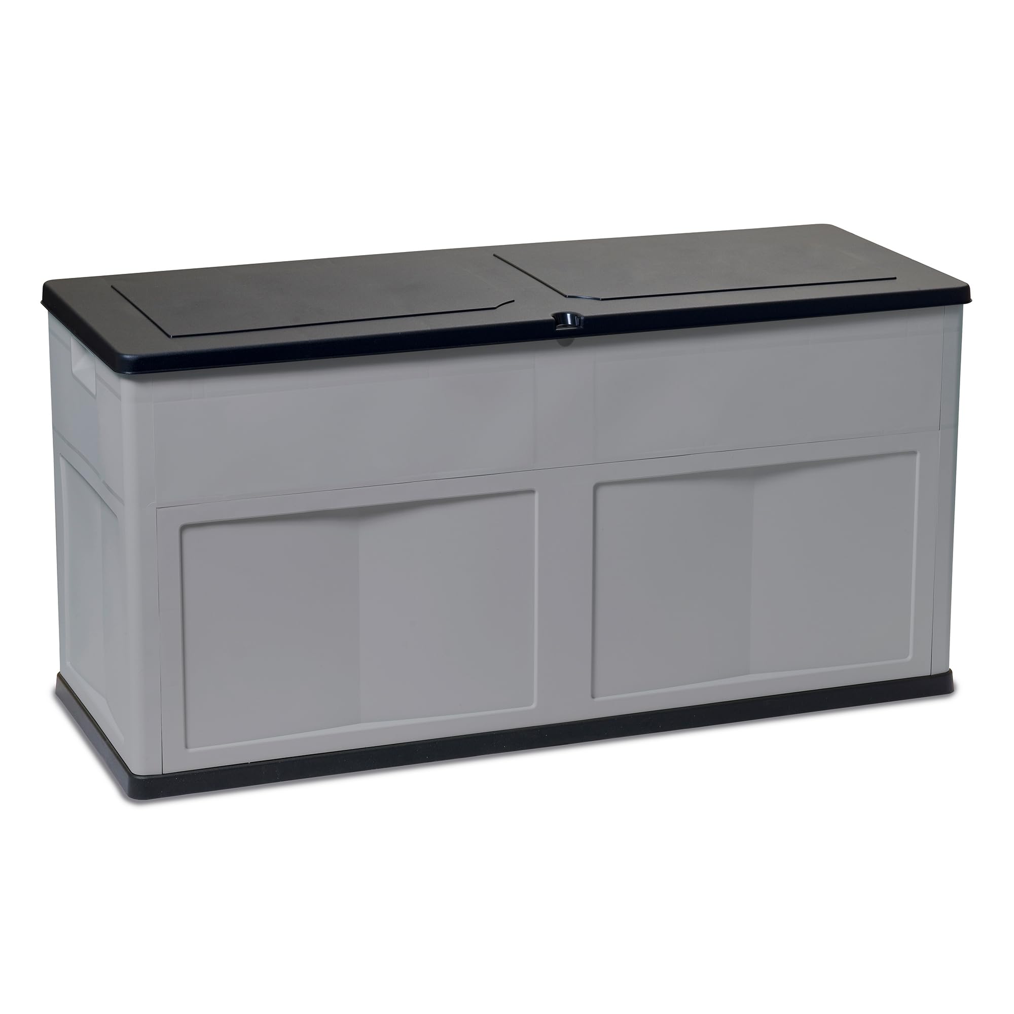 Toomax Baule Multibox Trend 320L finitura elegante nero/grigio basalto 119x46x60h cm, in plastica riciclata resistente ai raggi UV, con chiusura per lucchetto, ideale per interni ed esterni