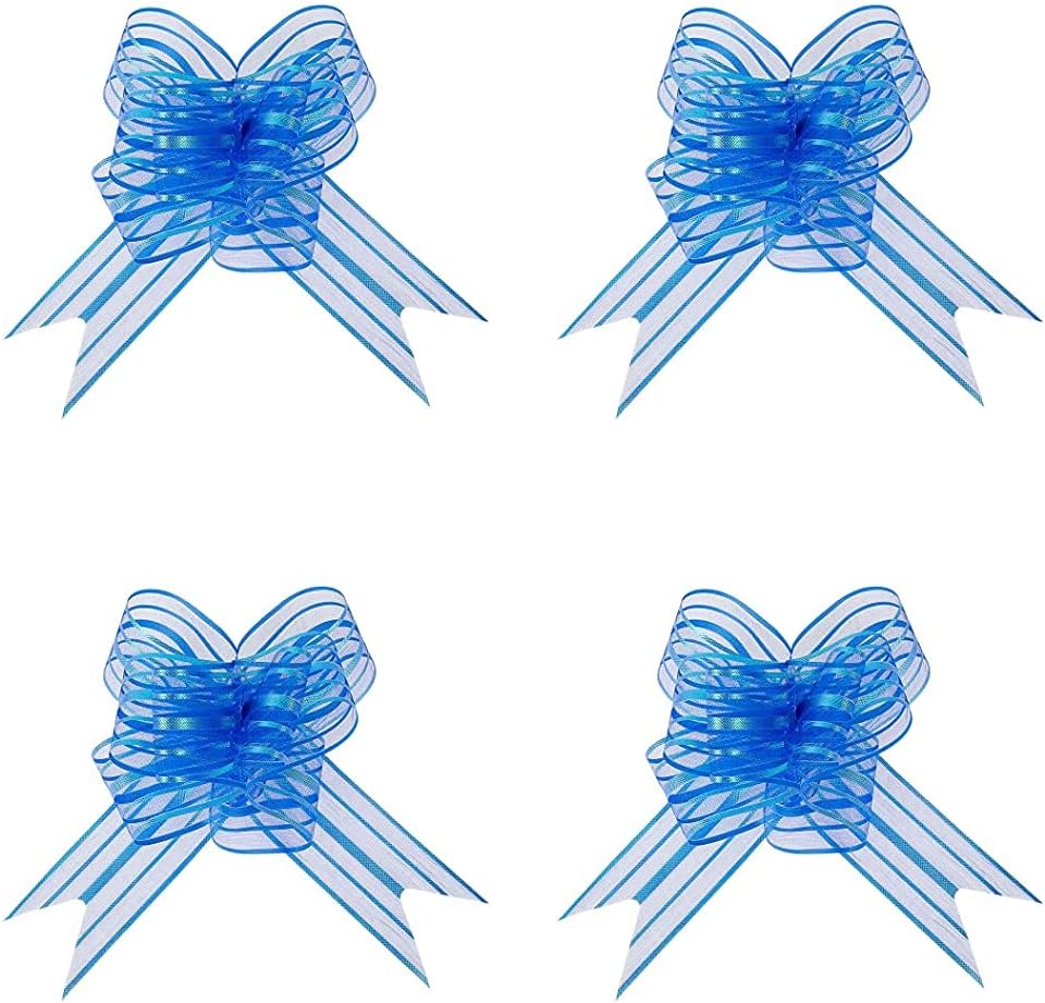 3A Featuretail Large Size Organza Pull Bow Flower Ribbon for Gift Wrap & Wedding Decoration Gift (30mm Width) (Blue Color Pull Ribbon, Set of 20)