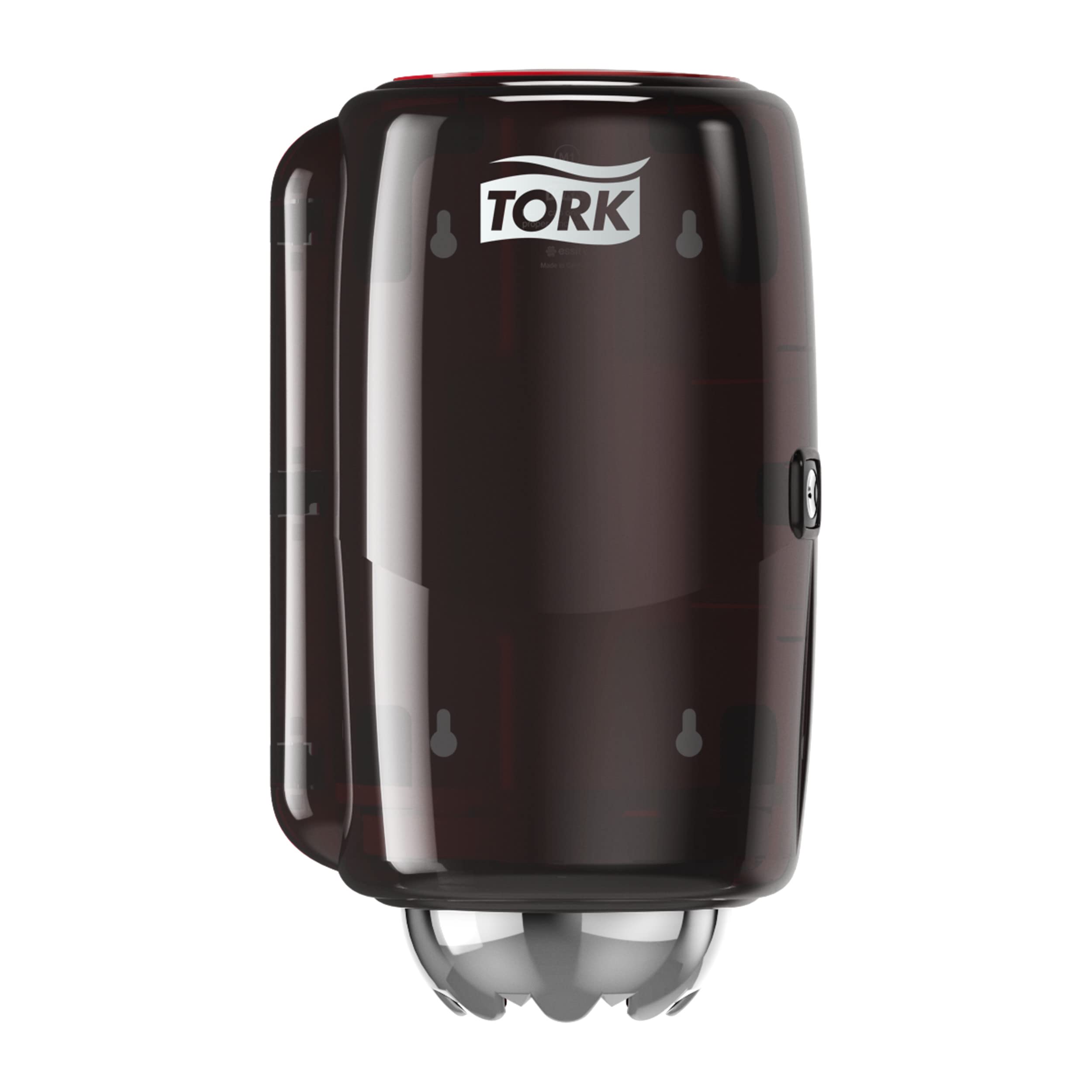 Tork 658008 Dispenser per asciugamani a estrazione centrale Performance Mini, sistema M1, 33,3 cm x 19,3 cm x 17,2 cm (altez. x largh. x profond.), colore rosso e grigio fumo