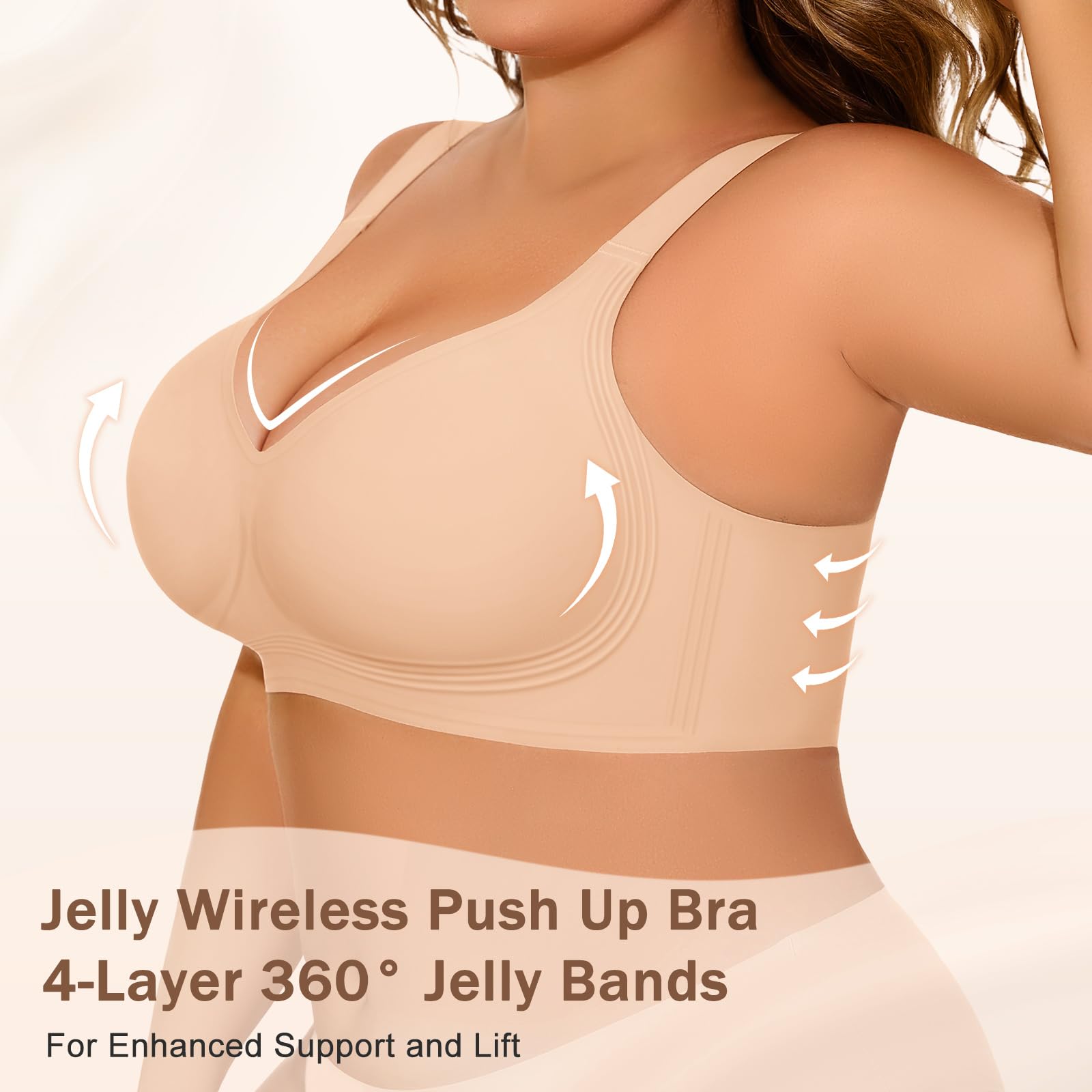XJBTBA Biustonosze dla kobiet Plus Size Biustonosz typu Jelly bez fiszbin Push Up Bezszwowy, bezprzewodowy biustonosz żelowy podtrzymujący Pełne pokrycie Tshirt Bralettes Damski biustonosz na co dzień