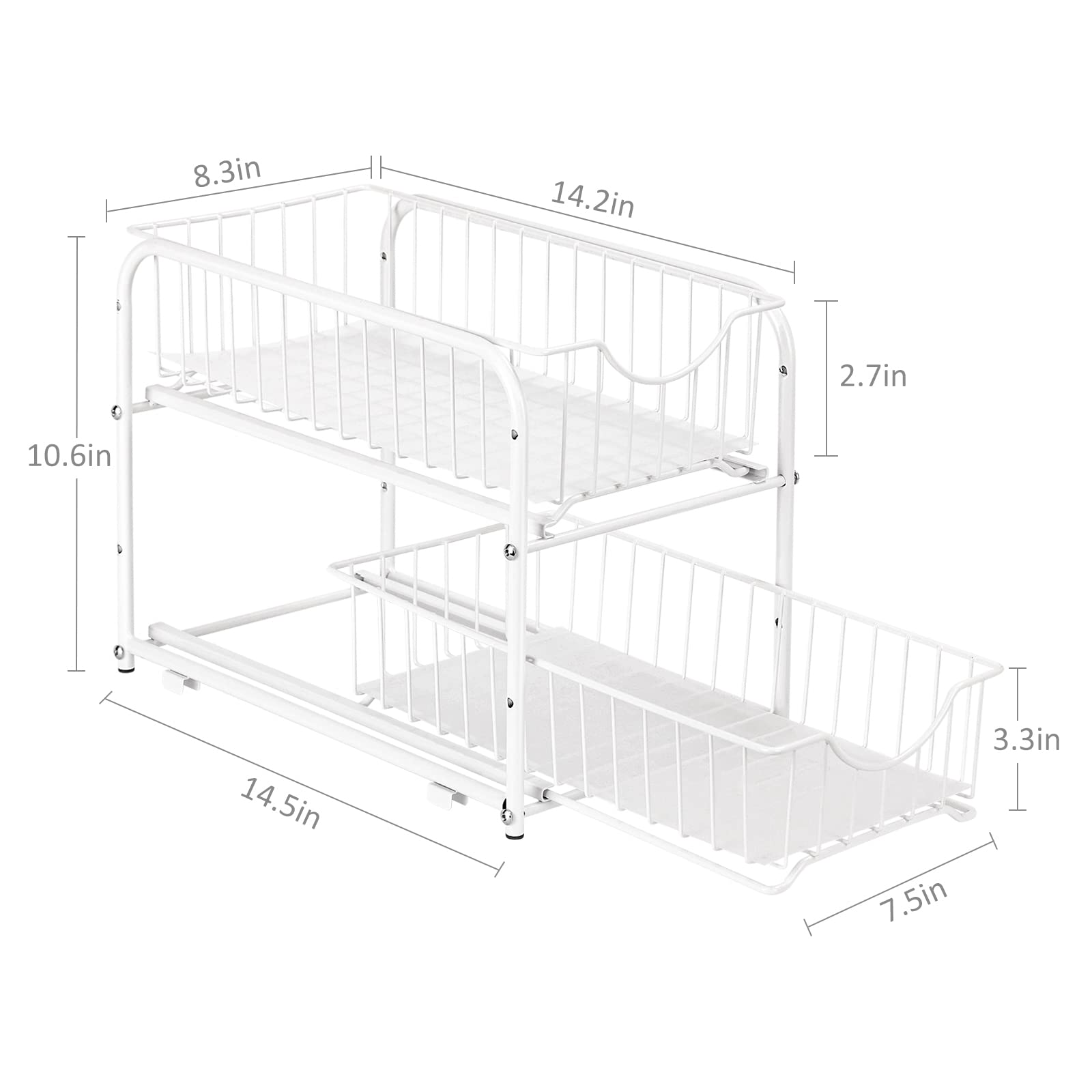Unterwaschbecken-Organizer mit Schubladenkorb, 2er-Pack, Schiebeschrank-Organizer mit Metall, 2 Ebenen, Unterwaschbecken-Aufbewahrung, Unterwaschbecken-Schrank-Organizer, Weiß