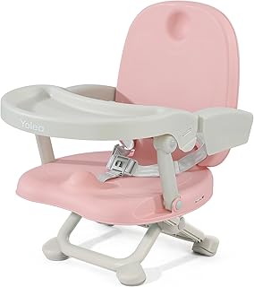 YOLEO Portable High Chair for Babies and Toddlers, Baby Booster Seat for Dining Chair, 6 Months to 3 Years, 15 kg, Height Adjustable, with Removable Tray, Pink