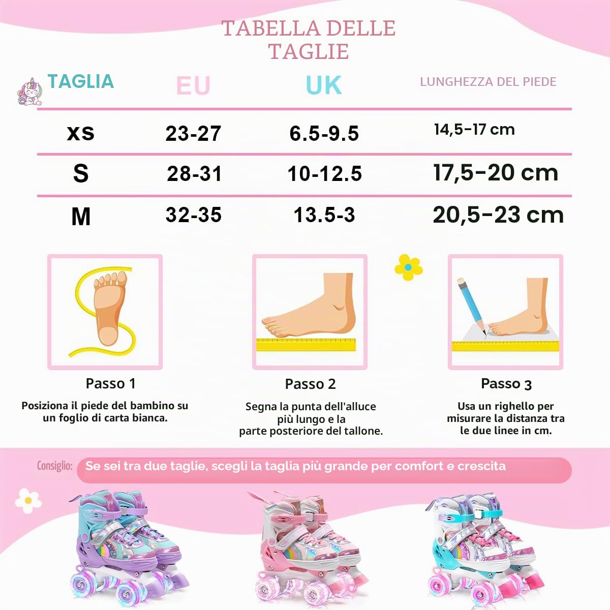 Pattini a rotelle Pattini bambina Regolabili Pattini a 4 Ruote,patini bambini 4 ruote luminosi per ragazze e ragazzi