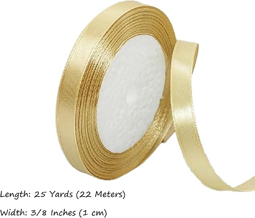 Miniatura 2 de Cinta de satén dorada de 38 pulgadas x 25 yardas, cinta de tela de color sólido para envolver regalos, fabricación de lazos para el cabello, ramos