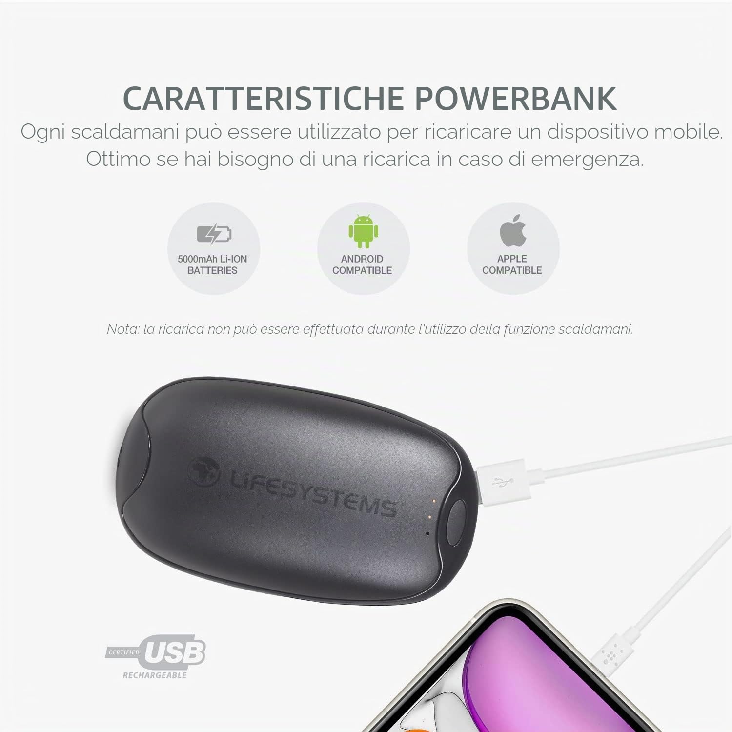 Lifesystems Rechargeable Twin-Pack Dual-Palm Hand Warmers With Power Bank Functionality, USB & USB C 2x 5,000 mAh Batteries, 3 Heat Settings, Up To 9 Hours Heat