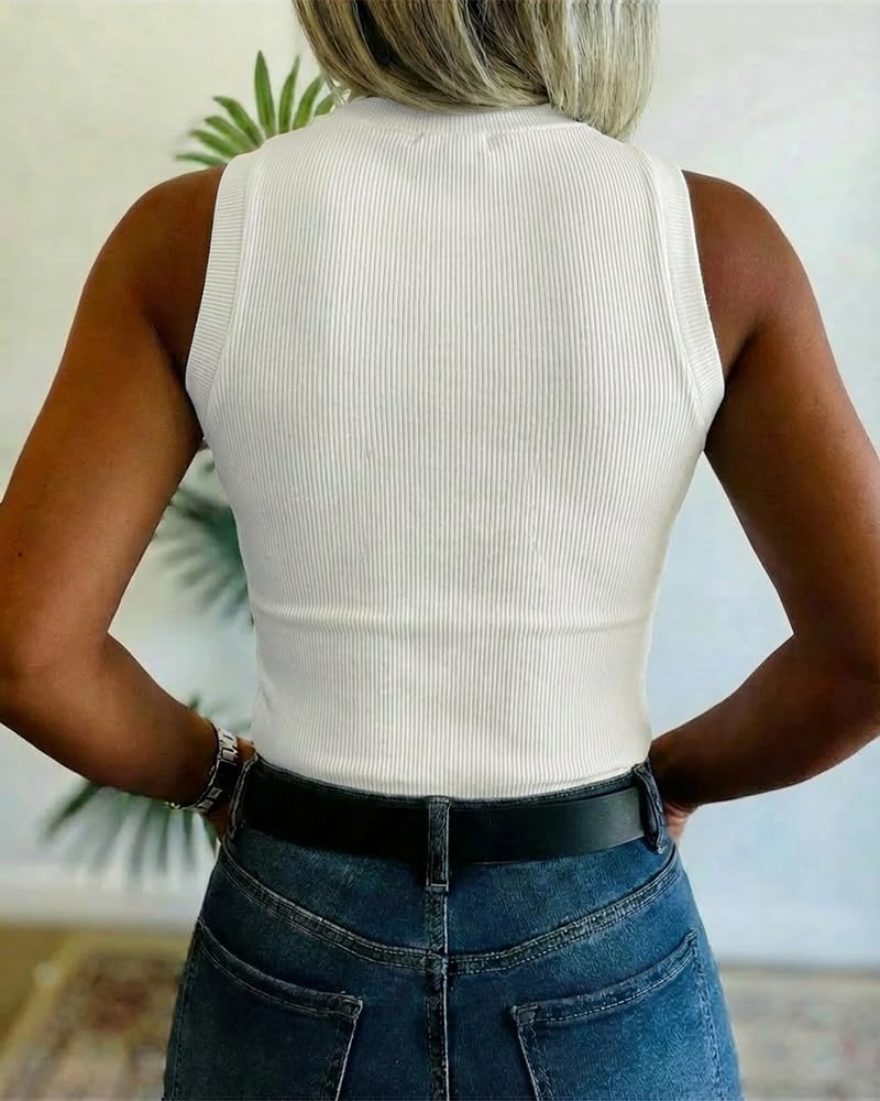 CHICME Women’s Rhinestone Mock Neck Sleeveless Knit Tank Top Slim Fit Sparkly Halter for Party Vacation Summer - Image 4