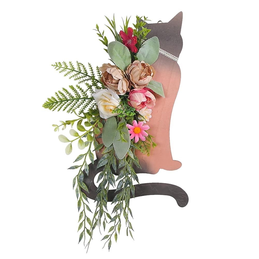 CTRLZS Spring Cats Wreaths for Front Door, Artificial Spring Summer Cats Door Wreaths with Green Leaf, Farmhouse Wreath Easy to Use