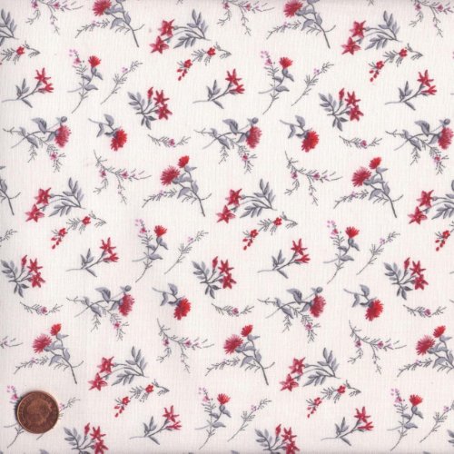 Tela rojo - Ramitas florales (Colección Nuevos Rojos) - 100% algodón suave | ancho: 140cm (1 metro)