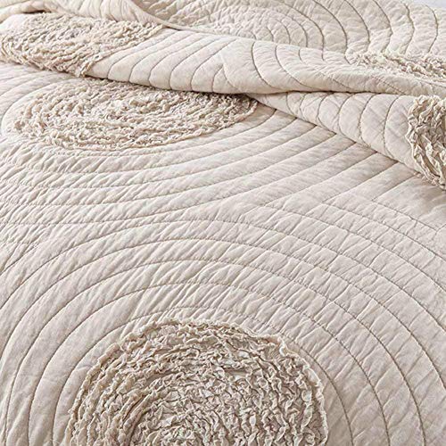 Mixinni MI042 CHAMPAGNE-K Quilt Set Beige California King Size 106'' X 96'' Classical 3D Floral Pattern Cotton Quilted Bedspreads And Coverlet Set thumb #3