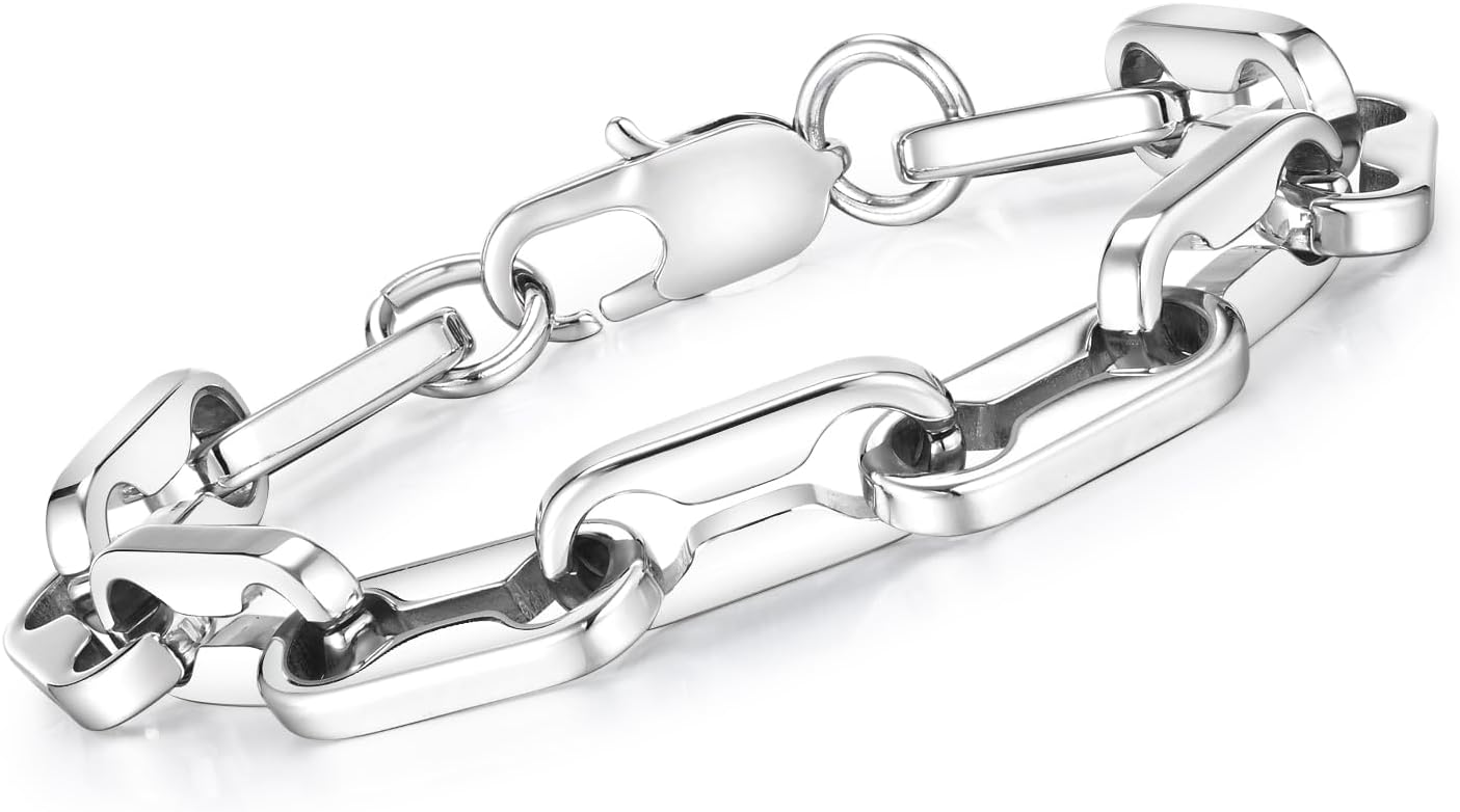 VNOX Link Chain Bracelets for Men - Cool Mens Bracelets Diamond-Cut Paperclip Solid Chain Bracelet Chunky Stainless Steel Jewelry Trendy Gifts