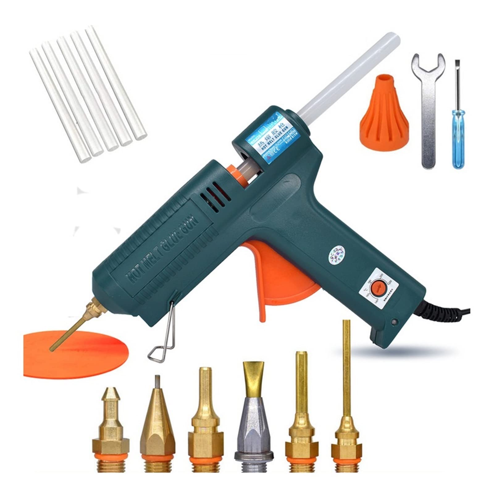 Pistolet do Kleju, 150W pistolet do klejenia na gorąco Regulacja temperatury 140~220 stopni Celsjusza Wymienna dysza Użyj 11mm kleju w sztyfcie do domu DIY, prezentów świątecznych, rękodzieła(SET-7)