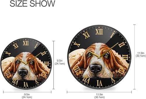 Miniatura 2 de ALAZA Reloj de pared de perro Basset Hound funciona con pilas, silencioso, sin tictac, para decoración de sala de estar, 12 pulgadas 9.5 pulgadas