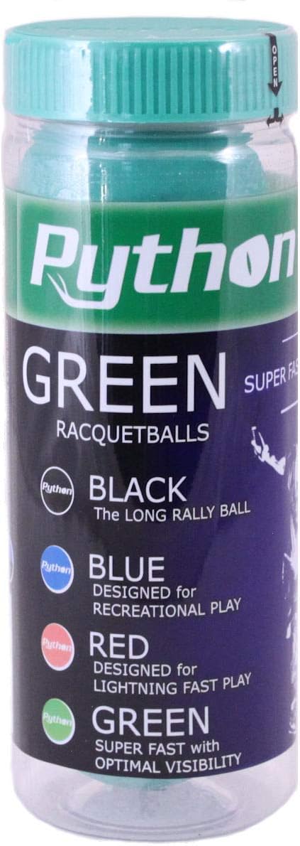 Python 3-Ball Can (Green) Racquetballs (Super Fast w/Optimal Visibility)
