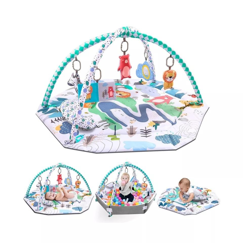 6-en-1 Gimnasio De Juegos Para Bebe, Gimnasio Infantil Bebe, Alfombra de Gateo con Arco de Juego y Juguetes Sensoriales, 5 juguetes extraíbles, Juguetes para bebés de 0+ meses