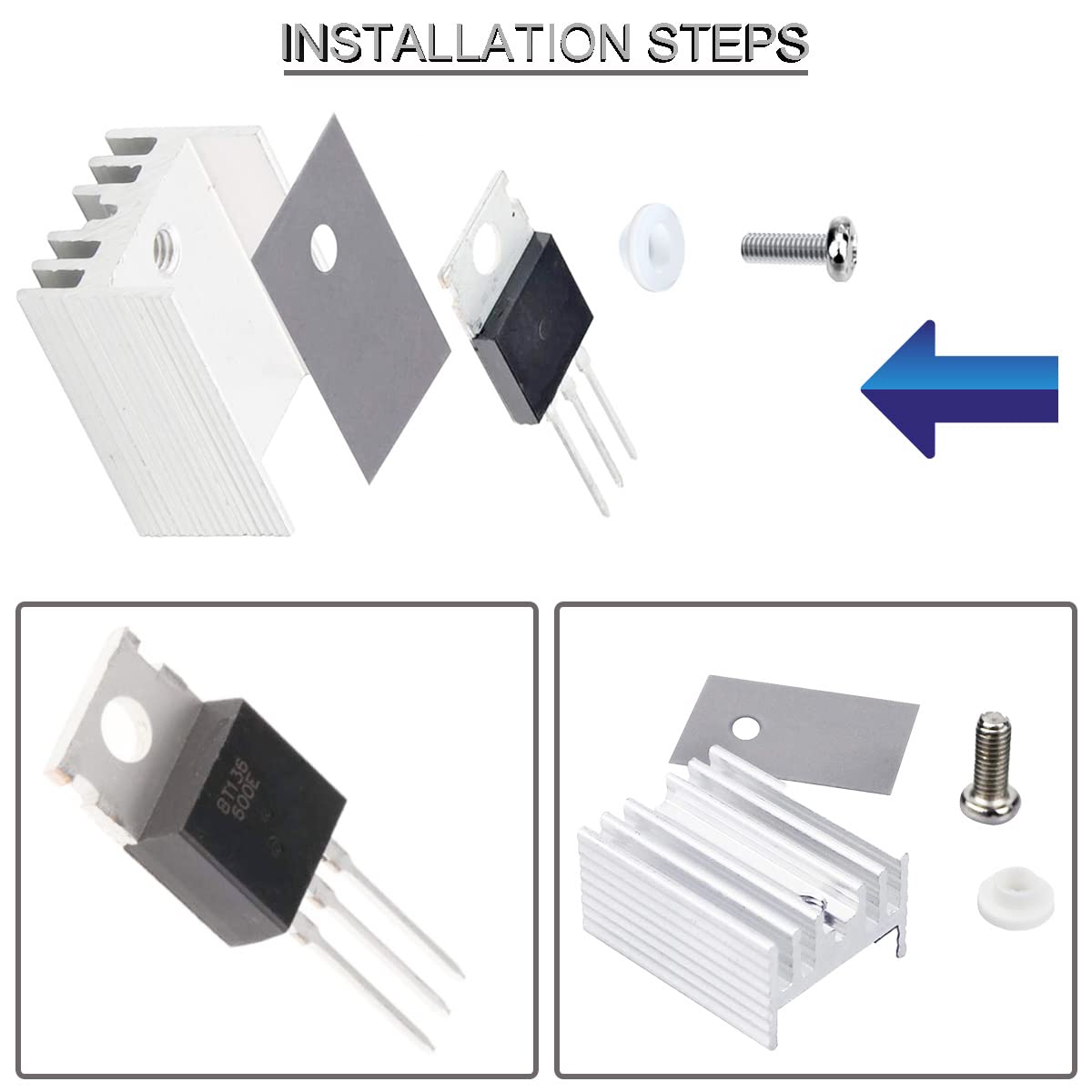 20 szt. BT136-600E Triak tyrystorowy, Gate Trigger 4A/600V TO-220AB-zastępuje BT136 BT136-600 BT136-600D z radiatorem podkładka z gumy silikonowej śrubokręt