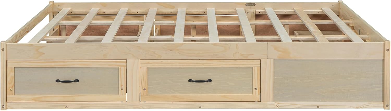 LUMISOL Queen Size Platform Bed Frame with 6 Storage Drawers, Wood Bed Frame with Slats Support, No Box Spring Needed, Antique Natural Queen Antique Natural